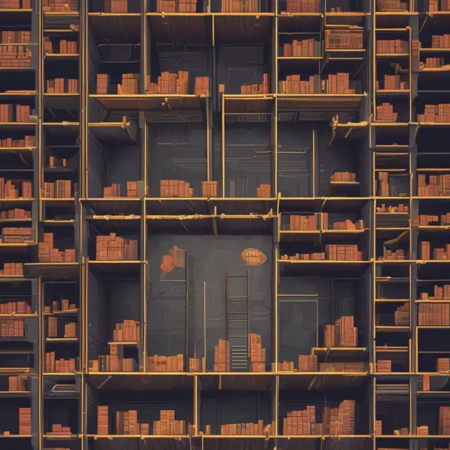 An image of a maze-like warehouse filled with crates, some falling into darkness due to exclusions in a warehouse-to-warehouse clause