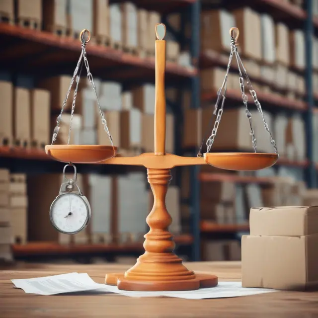 Balancing scale representing a fair warehousing contract, with warehouse liability forms on either side.