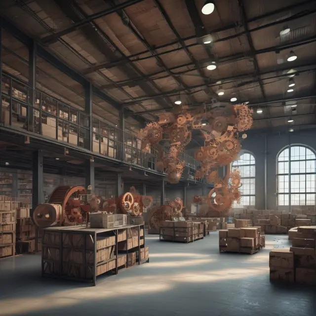 An image of a warehouse filled with an array of complex gears symbolizing the creation and assembly of Collateralized Debt Obligations (CDOs)