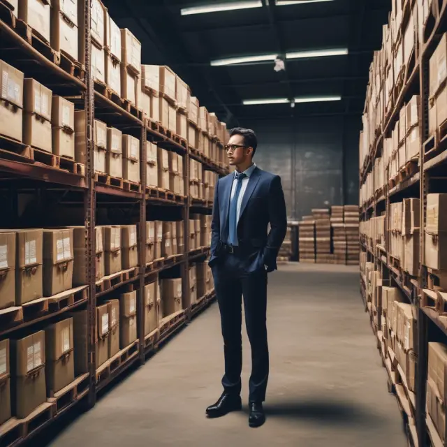 Banker overseeing a warehouse filled with valuable gems during the temporary holding period for CDO creation