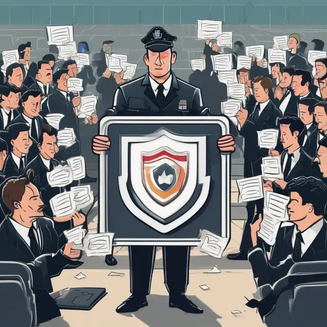 Security guard shielding warm cards from digital intruders, representing financial security and control
