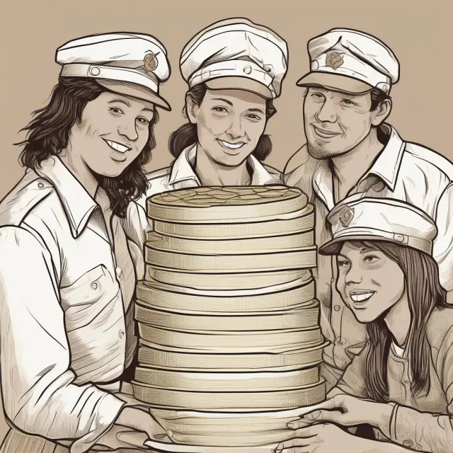 Five employees handling gold coins and using warm cards to deposit funds securely
