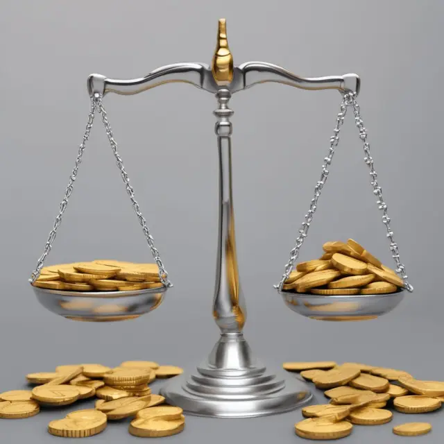 Golden scales with warm card coins (gold) and debit card coins (silver) to illustrate controlled financial transactions.