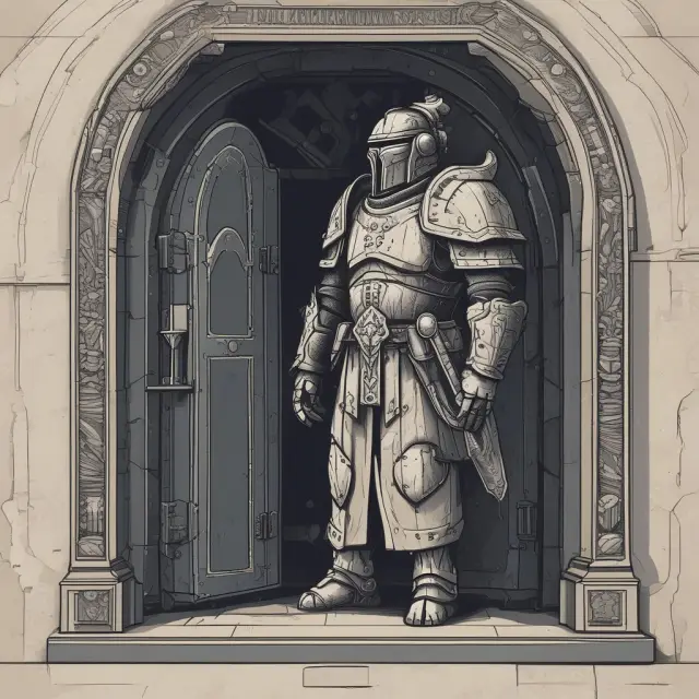 Armored guardian protecting a vault filled with warm cards