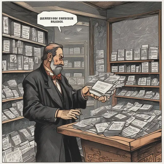 A merchant safeguarding their business with the warning bulletin, shielding against a storm of canceled or compromised credit cards