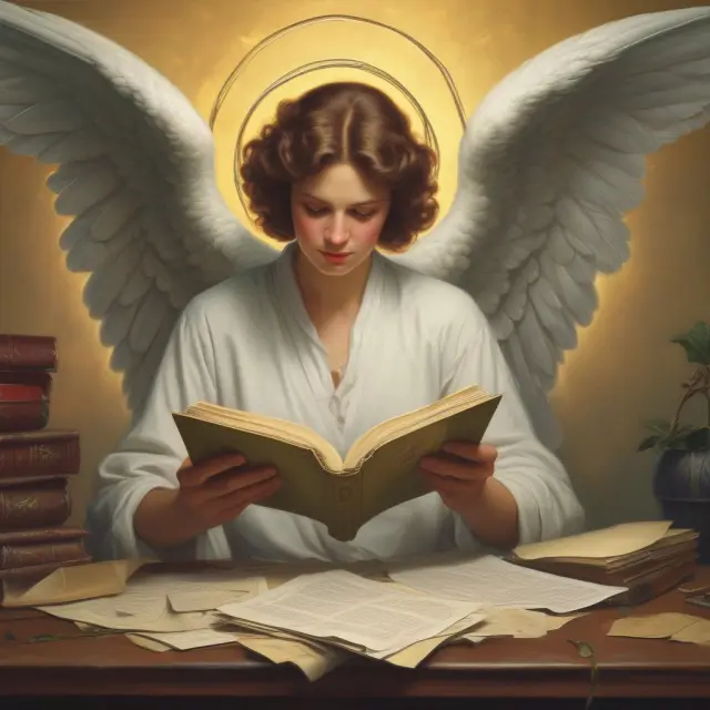 Guardian angel examining warnings for canceled or stolen credit cards, enhancing financial security