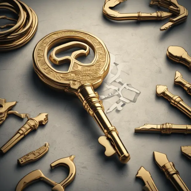 Golden key symbolizing the core understanding of warrant issuance, with warrants and options represented as interconnected circles