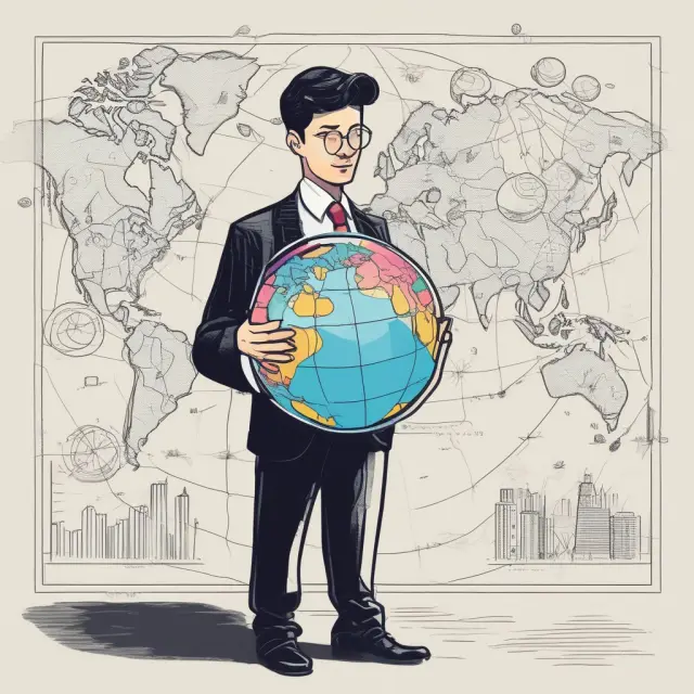 Investor examining world map with Hong Kong and German warrant symbols