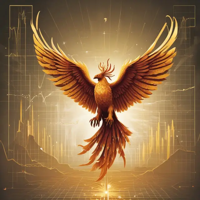 A mythical Phoenix emerging from golden stock market charts represents the unique nature and potential of warrants