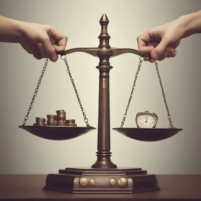 Two hands balanced on a scale, representing investors. One hand holds 