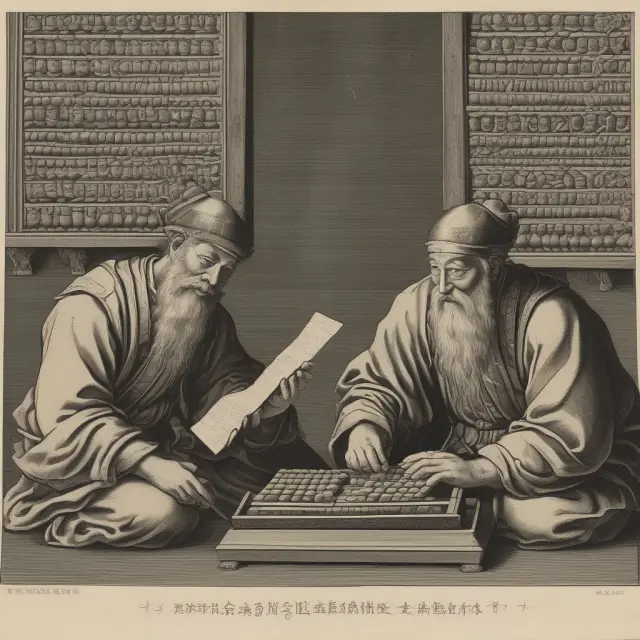 Scholars calculating warrant premium with an abacus (minimum value method) and a quill and paper (cost comparison method)