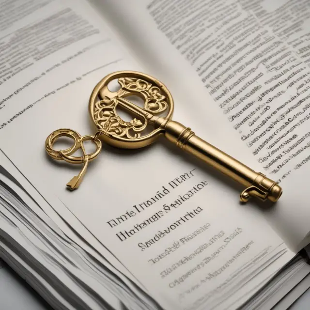Golden key opening title search book, illustrating the process of ensuring clear property records.
