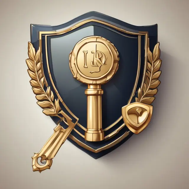 Image: A golden shield bearing a property warranty deed and a key, representing the security and confidence that comes with obtaining a warranty deed for buyers.