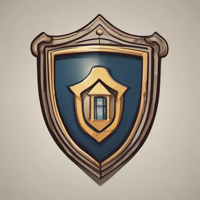 Shield representing warranty of title in real estate, guarding against disputes and claims