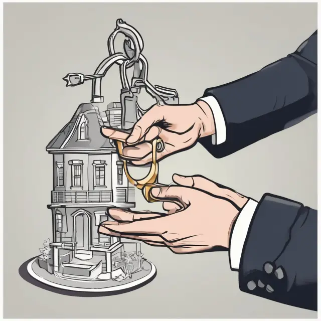 A person hands over keys and receives a title deed from professionals, emphasizing the significance of a warranty of title in real estate transactions