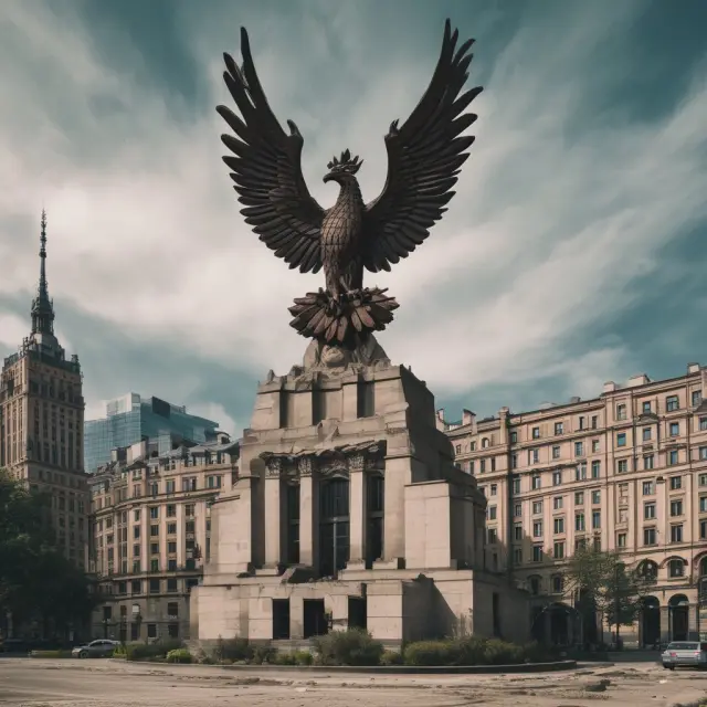 Phoenix rising above Warsaw Stock Exchange logo and the Polish flag, symbolizing the exchange