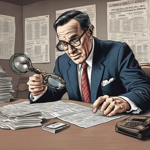 IRS agent inspecting legitimate and illegal wash sales in the stock market
