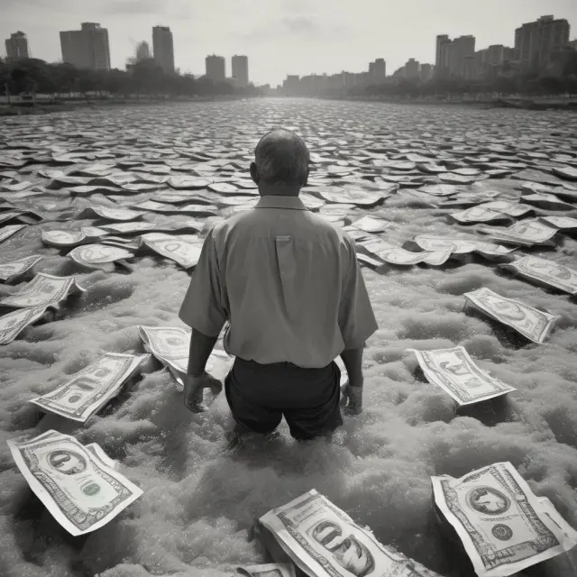 A stormy ocean filled with securities; waves representing fear and anxiety influencing investor decisions regarding wash sales.