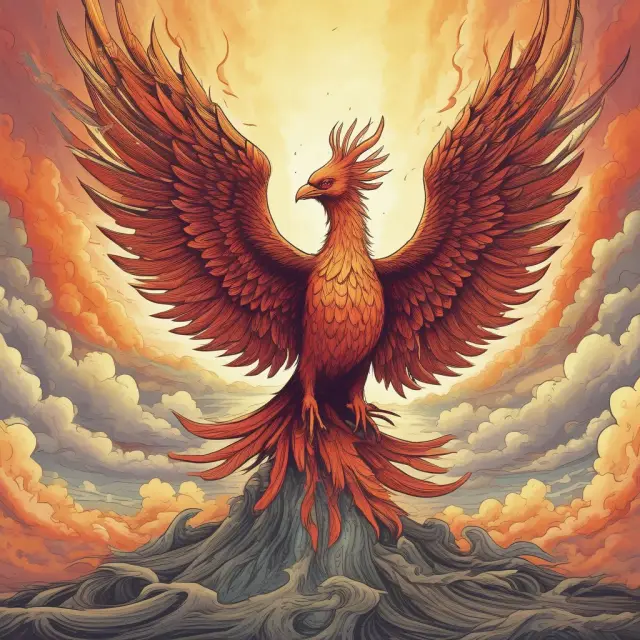 Phoenix bird rising from financial ashes, symbolizing company rejuvenation via wash-out financing