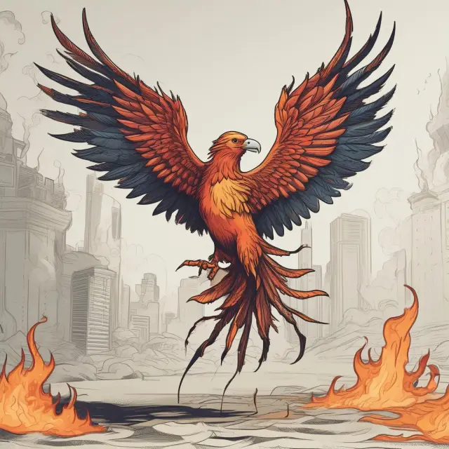 New investors reviving a distressed company like a phoenix, symbolizing renewal and change
