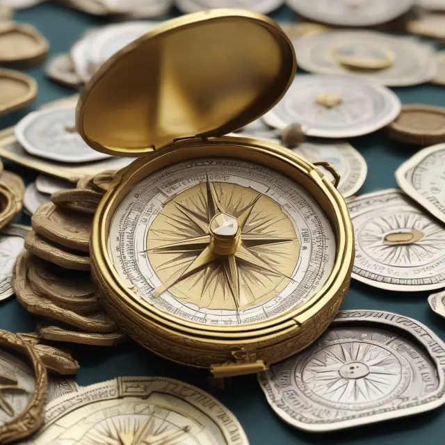 Golden compass on a nautical chart, indicating compliance with the wash-sale rule in stock investments
