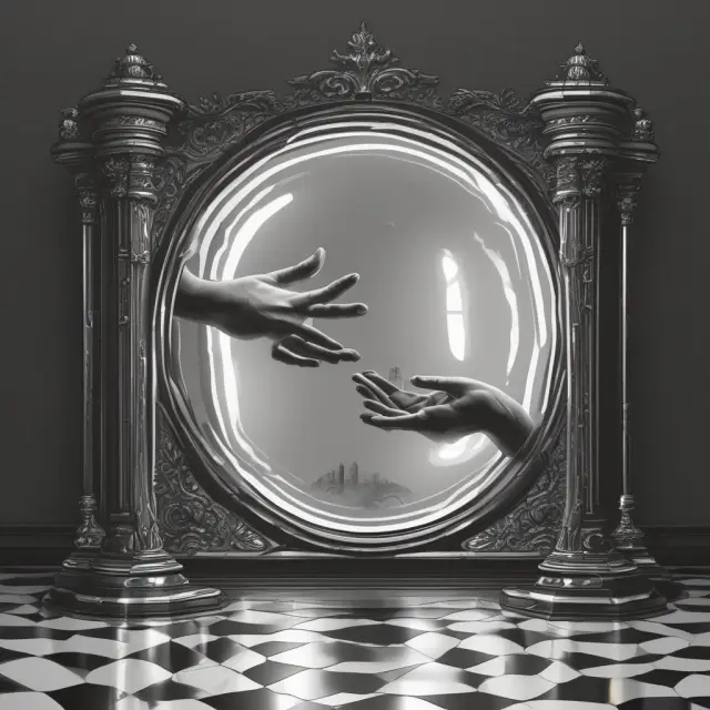 Mirror shows traders exchanging hands, representing the deceptive nature of wash trading and its ethical implications