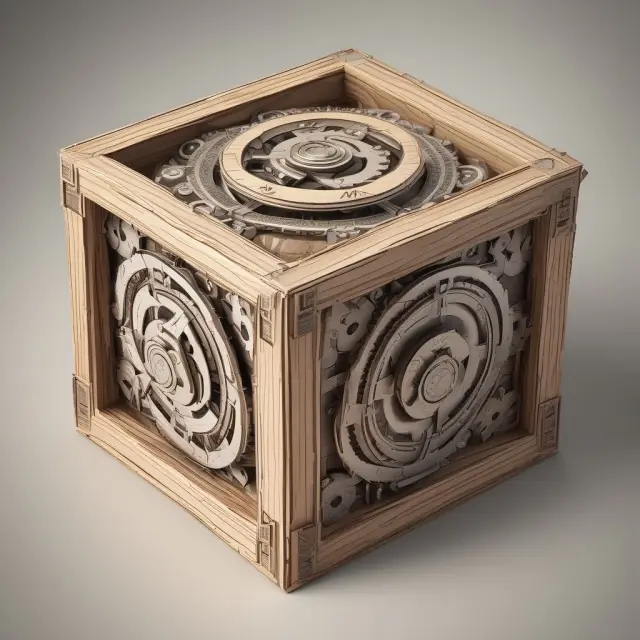 Leontief Paradox: A puzzle box symbolizing economic challenges to traditional theories with intertwined gears.