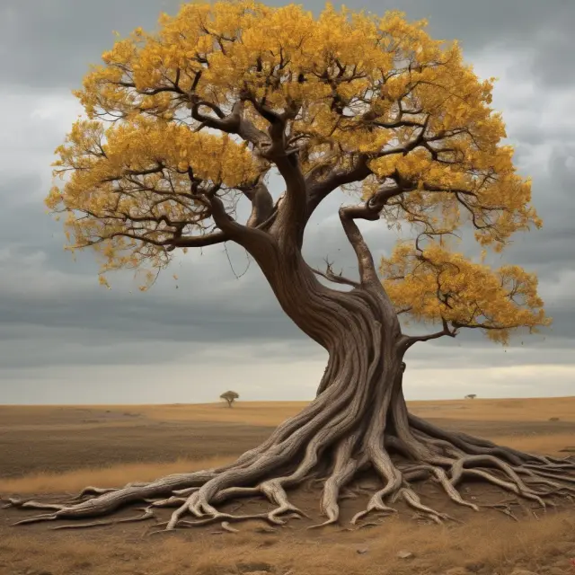 A golden tree sheds its leaves as it withers away, signifying a wasting trust