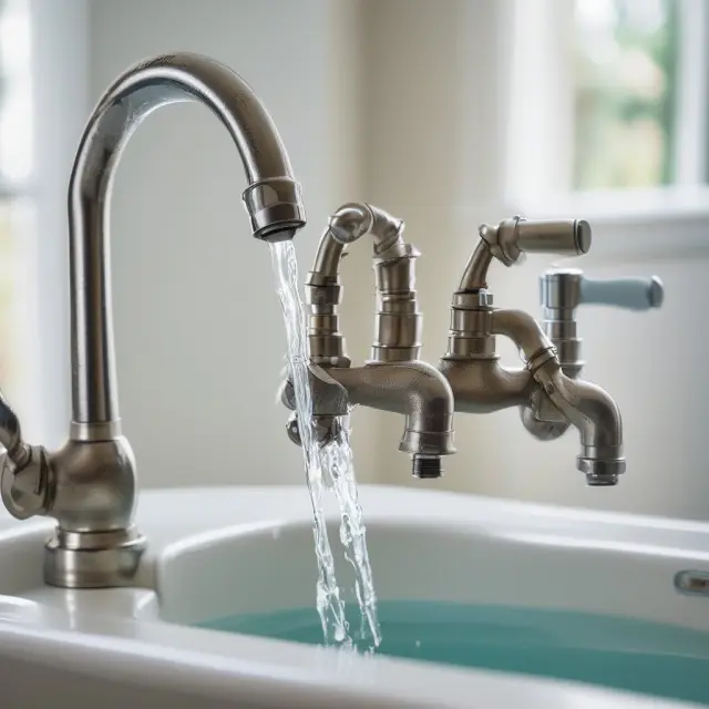 Leaky faucet turning into a burst water heater, emphasizing the significance of liability insurance in protecting against financial loss due to unexpected water damages.