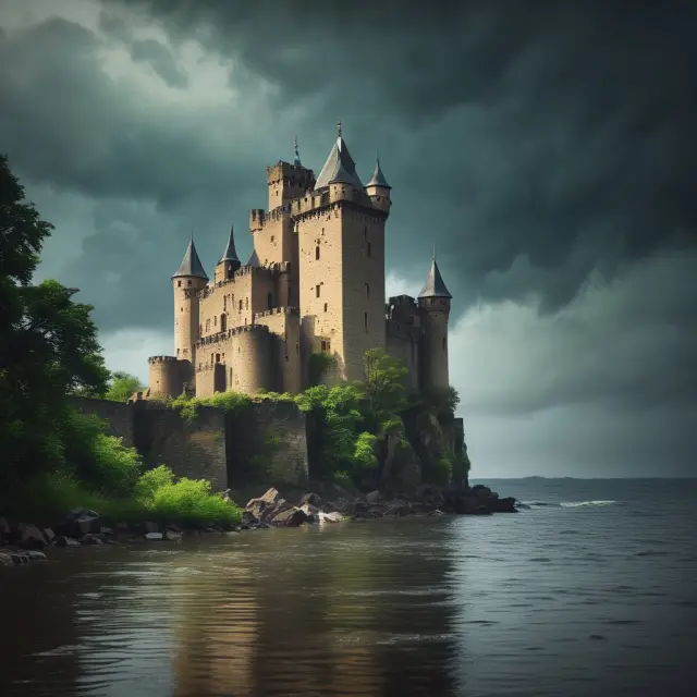 Rainstorm pouring on a castle representing water damage legal liability insurance protection for professional investors