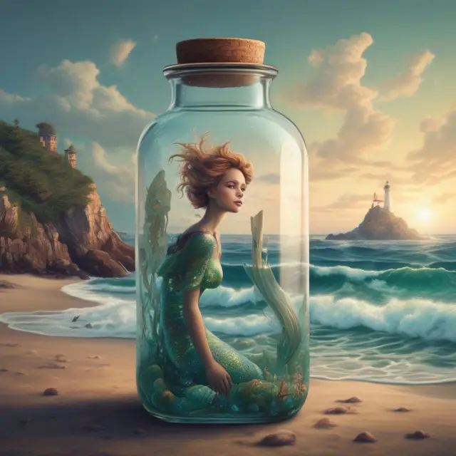 Mermaid contemplating coastal land and water, representing the connection between littoral rights, landowners, and bodies of water.