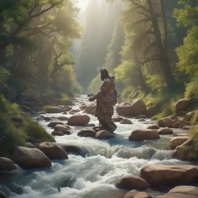 A river god personifies the distribution of water rights along a winding river, symbolizing the complexities of riparian and prior appropriation systems.