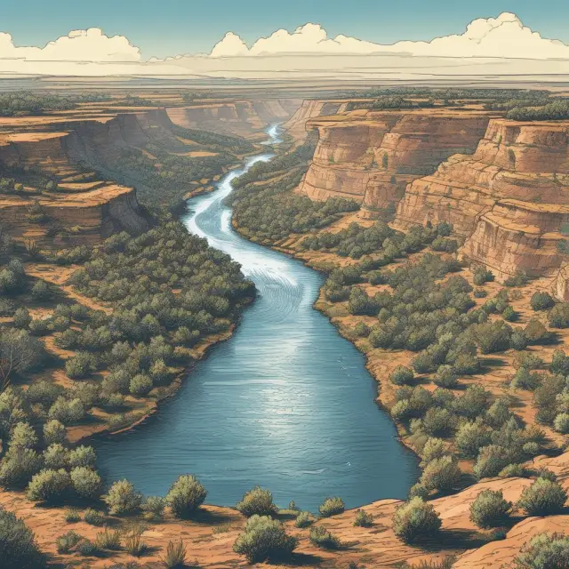A group of river gods preside over a courtroom where they weigh water rights versus Clean Water Act, National Environmental Policy Act, and Endangered Species Act