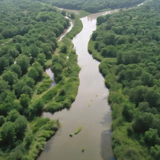 An intricately braided river with riparian (domestic) and prior appropriation waters flowing side by side, signifying the application process for securing water rights.