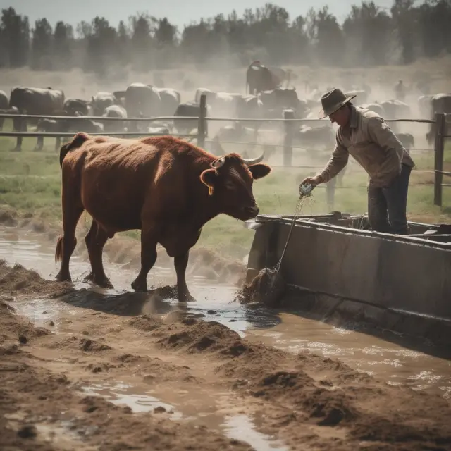 A rancher watering cattle to symbolize the inflation of stock values in a deceitful scheme