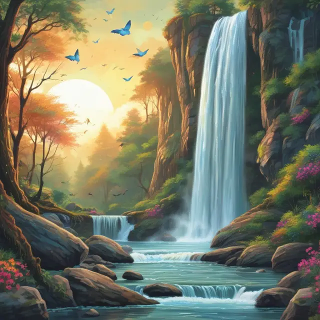 A waterfall with cascading drops symbolizing answers to frequently asked questions about intergenerational wealth transfer using the waterfall concept