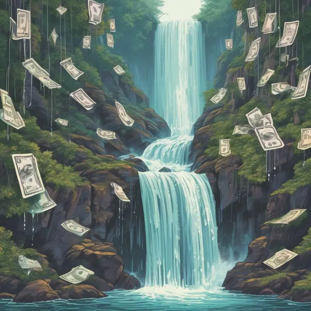 An illustration of a waterfall effect representing the prioritization of financial obligations between tiered debtors and creditors