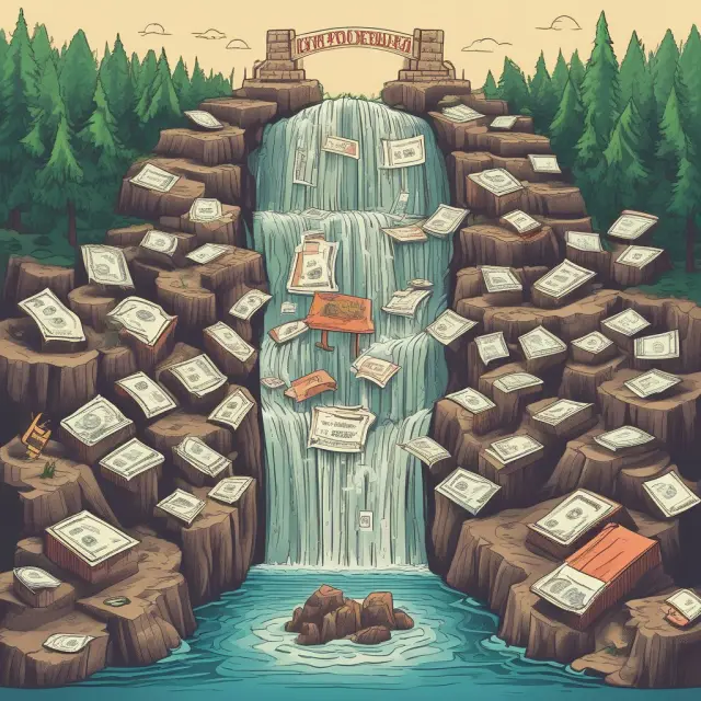 An intricately designed waterfall of debts, shaped by interest rates, credit ratings, cash flow, regulations, and market conditions.