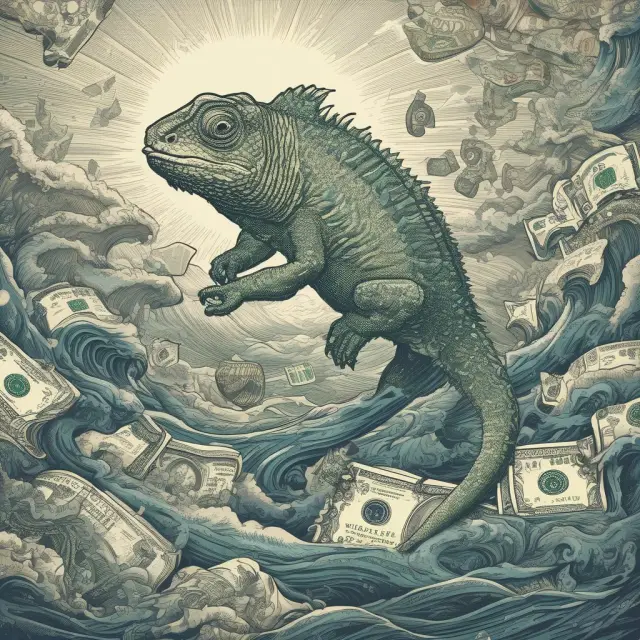 A chameleon changing color to represent the U.S. dollar