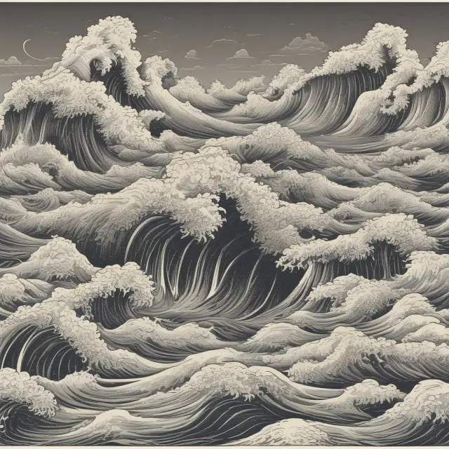 A turbulent sea with stock charts under fearful waves, symbolizing weak hands
