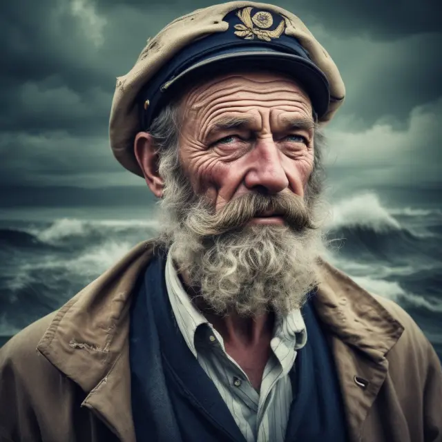 A weathered sailor bravely navigates through stormy seas, personifying the investor