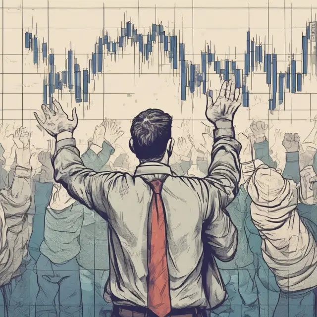 An image showing weak hands in a tumultuous sea attempting to buy stocks at market peaks and sell at troughs, missing opportunities for profit