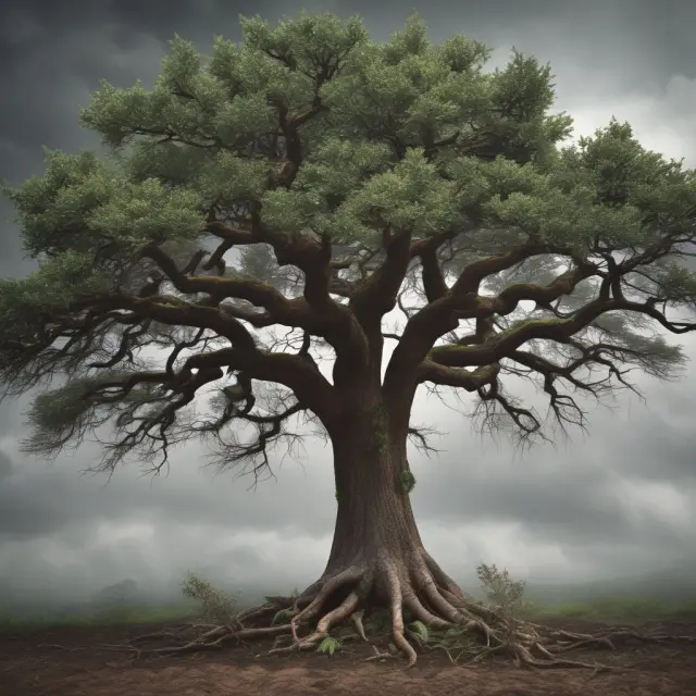 Weak longs exiting their long positions during market turmoil, represented by a high-growth tree being uprooted.