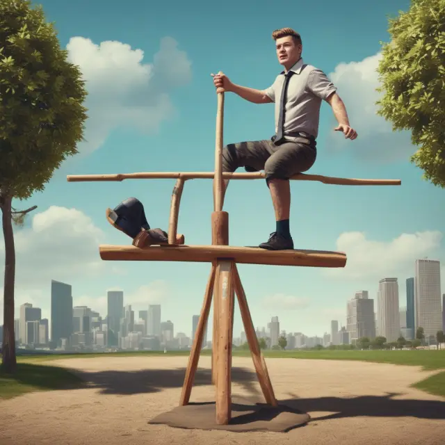 Retail trader on a seesaw representing weak short positions. Trigger warning: financial risk.