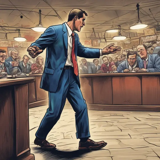 Trader confronting short-sellers at a market arena, illustrating trading strategies against weak shorts