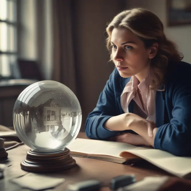 An investor diligently examines a crystal ball filled with underperforming securities, utilizing strategies like capital expenditures and turnarounds to bolster their portfolio.