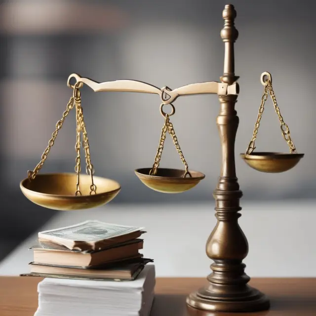 A balance atop a table with gold bars, diamonds, and real estate representing valuable assets. Exemption cards slide back and forth, adjusting the total weight of taxable wealth.