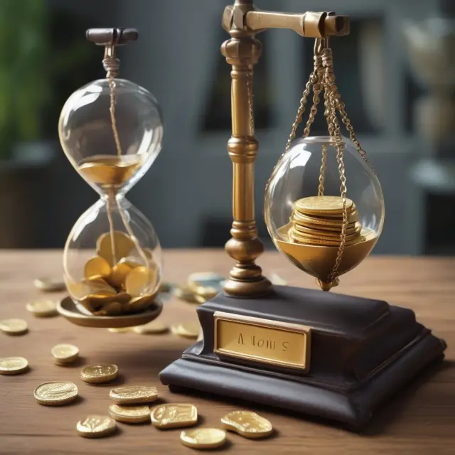 Gold coins in a time capsule on a scale opposite an hourglass - Wealth taxes and their future implications