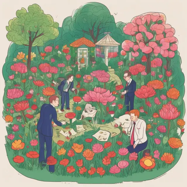 Wealth managers caring for diverse business structures symbolized as blooming flowers: employment and fee models