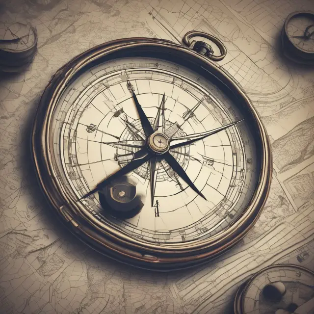 A wealth manager holding a compass amidst charts and maps symbolizing financial planning and guidance